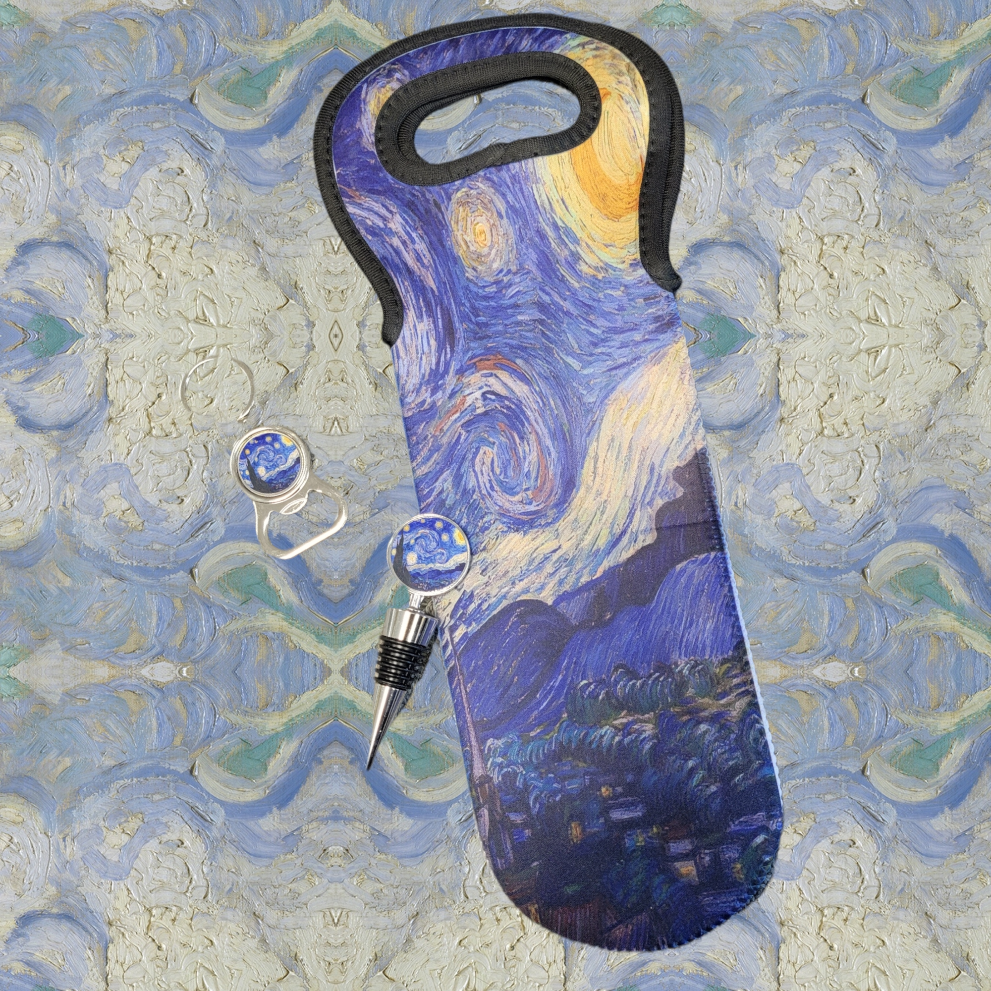 Van Gogh Starry Night Keyring Bottle Opener - Artistic Bar Accessory