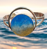 Sterling Silver Plated Cuff Bracelet with Real Sand and Ocean Waves of Resin