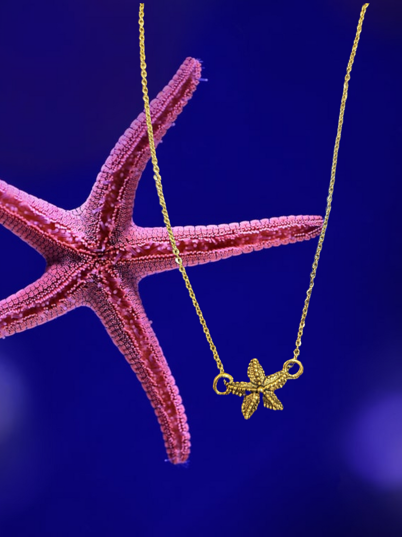 Gold Tiny Starfish Charm Pendant Necklace