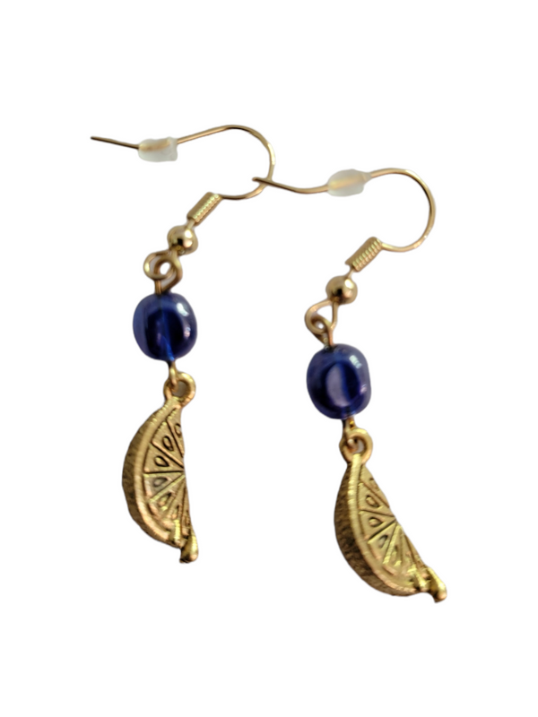 Gold Lemon Earrings with Blue Gemstone Accents | A Bright and Cheerful Way to Add a Touch of Nature to Your Outfit