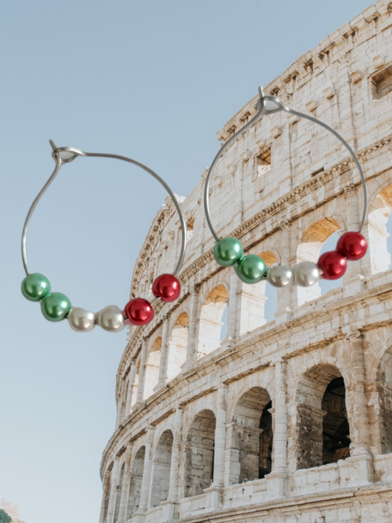 Italian Flag Dainty Pearl Hoop Earrings