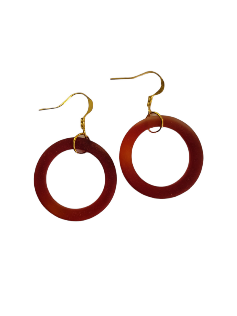 Red Recycled Sea Glass Hoop Ring Earrings