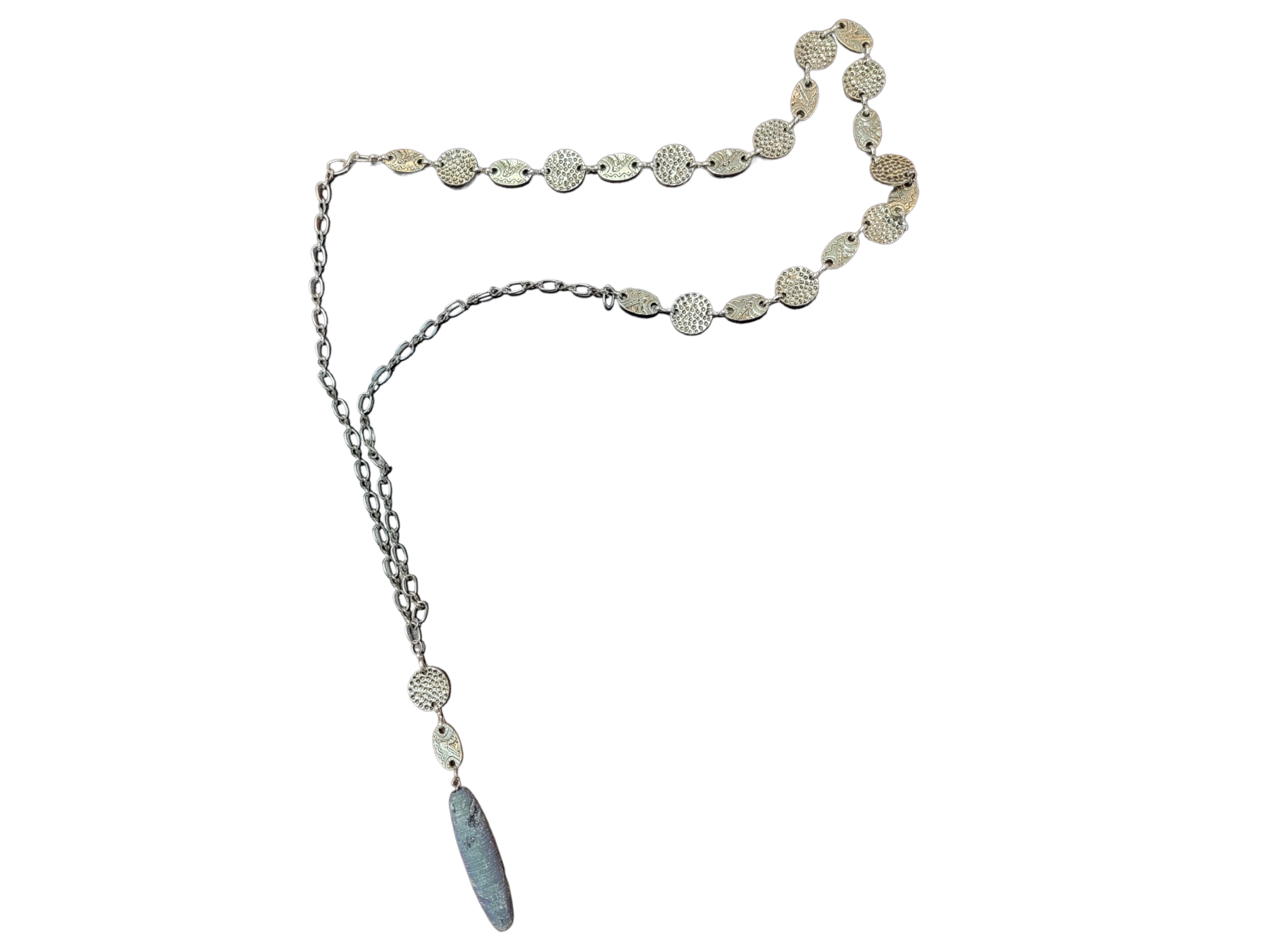 Michelle Marie's Long Blue and Purple Plated Agate Pendant Necklace on Silver Chain