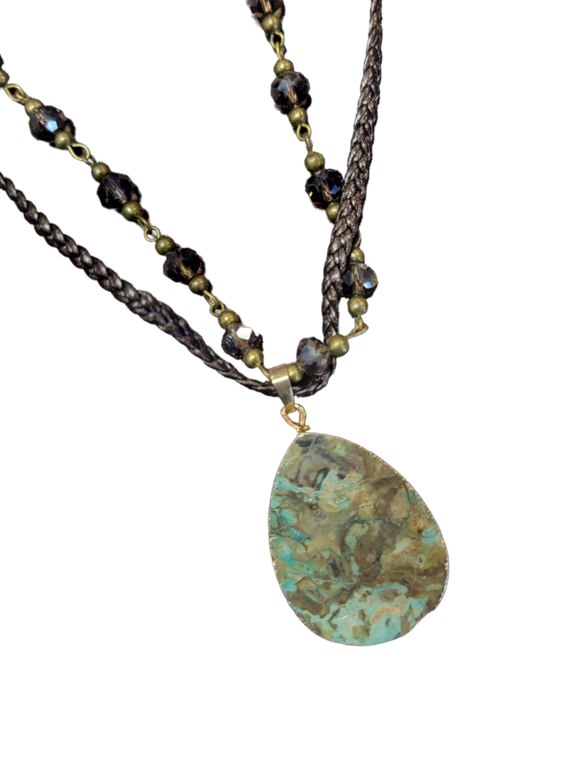 Turquoise and Brown Long Pendant Gemstone Necklace