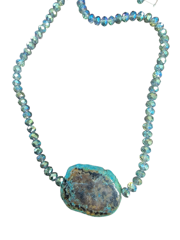 Turquoise Focal Center Agate Pendant Necklace with Crystals