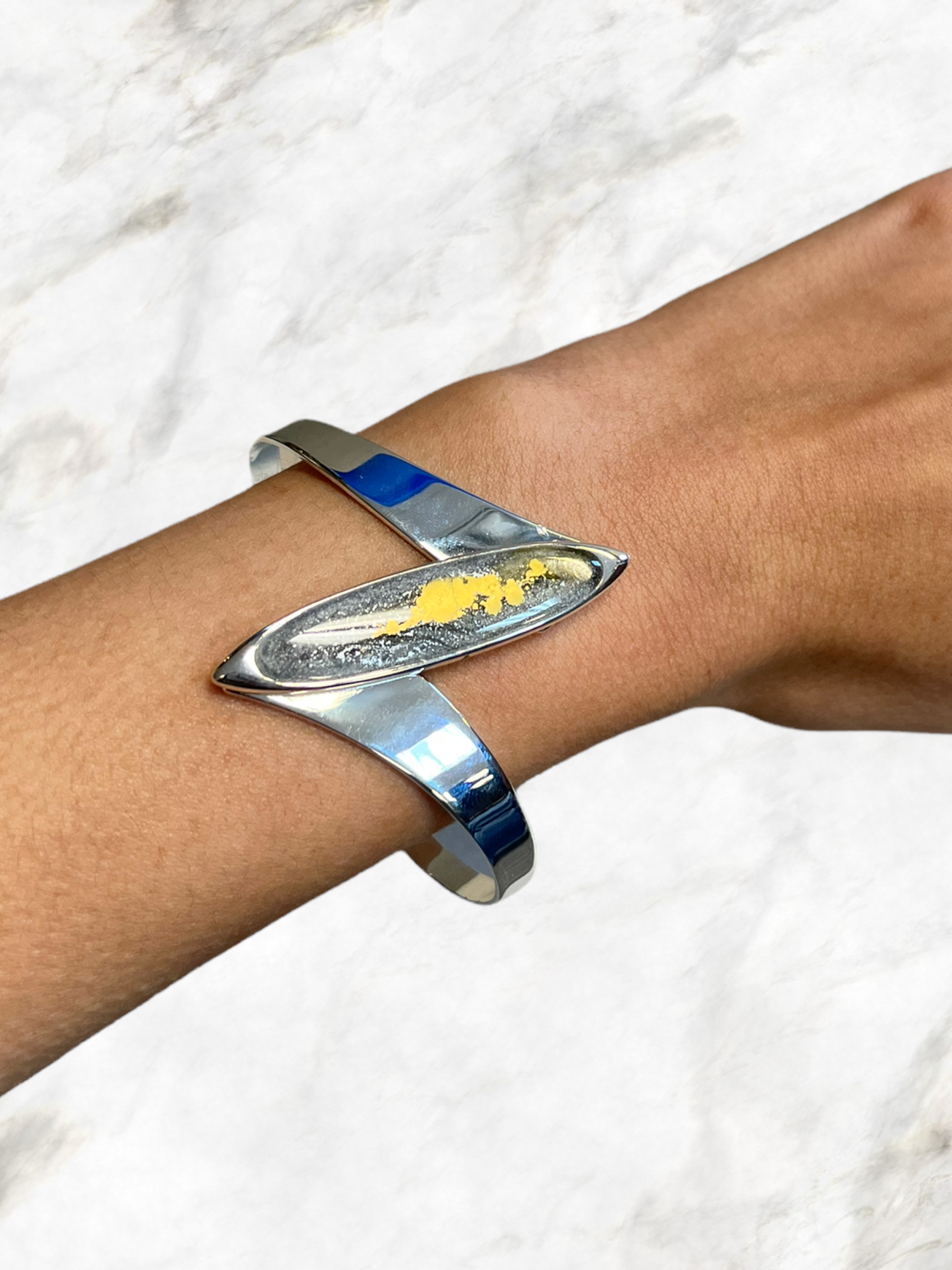 Go Gray Silver Cancer Awareness Ellipse Sterling Silver Cuff Bracelet