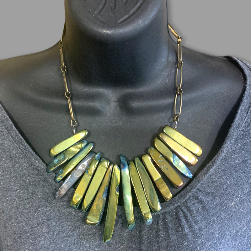 Green Gold Electroplated Agate Necklace