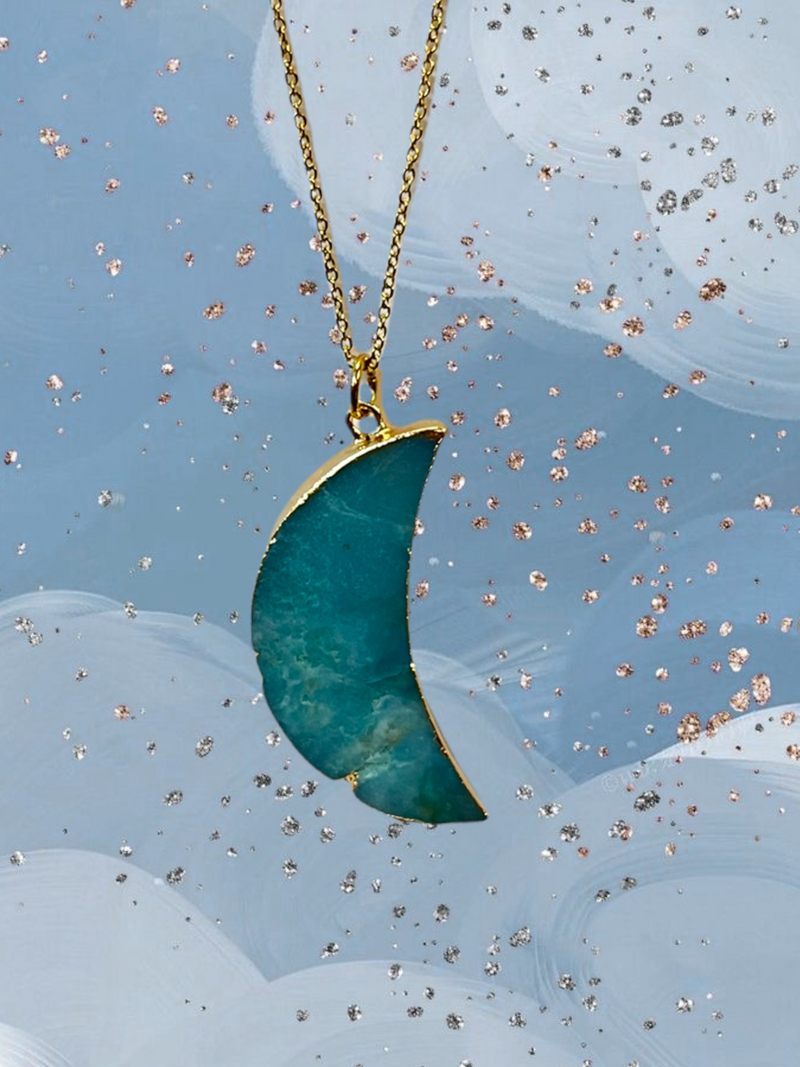 Moon-Shaped Amazonite Necklace with Gold Accents