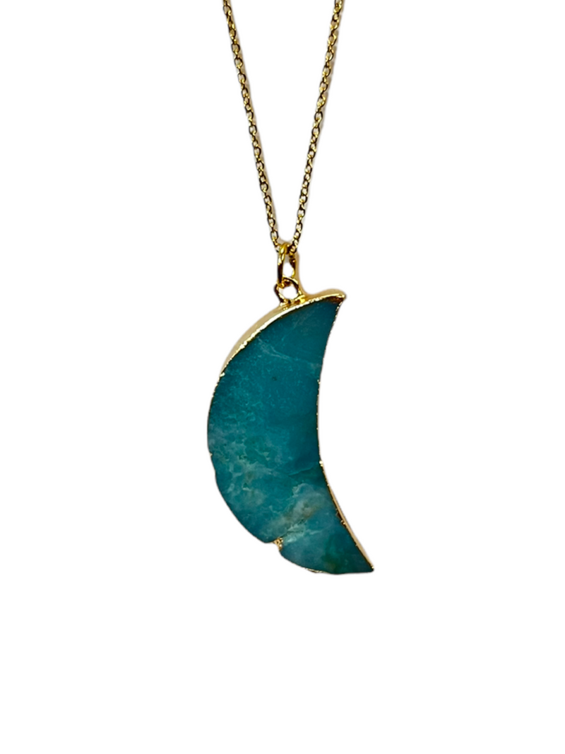 Moon-Shaped Amazonite Necklace with Gold Accents