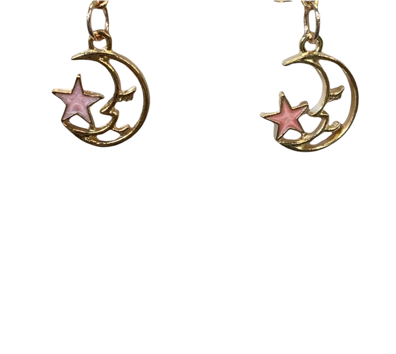 Rose Gold Moon and Pink Star Earrings | A Sparkling and Elegant Way to Add a Touch of Magic to Your Outf
