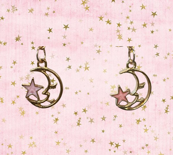 Rose Gold Moon and Pink Star Earrings | A Sparkling and Elegant Way to Add a Touch of Magic to Your Outf