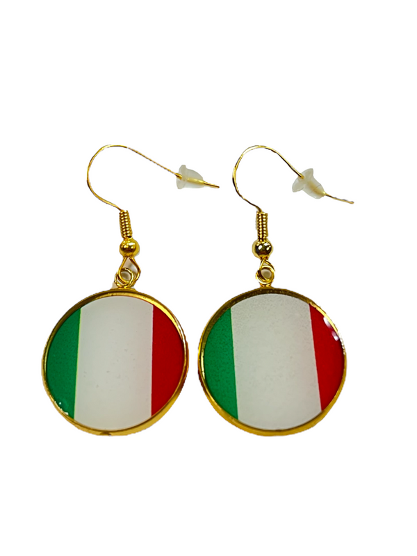 Celebrate Italy! Dangle Earrings with Italian Flag (Silver or Gold Hooks)