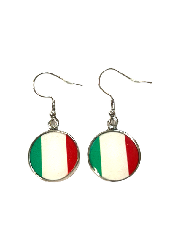 Celebrate Italy! Dangle Earrings with Italian Flag (Silver or Gold Hooks)