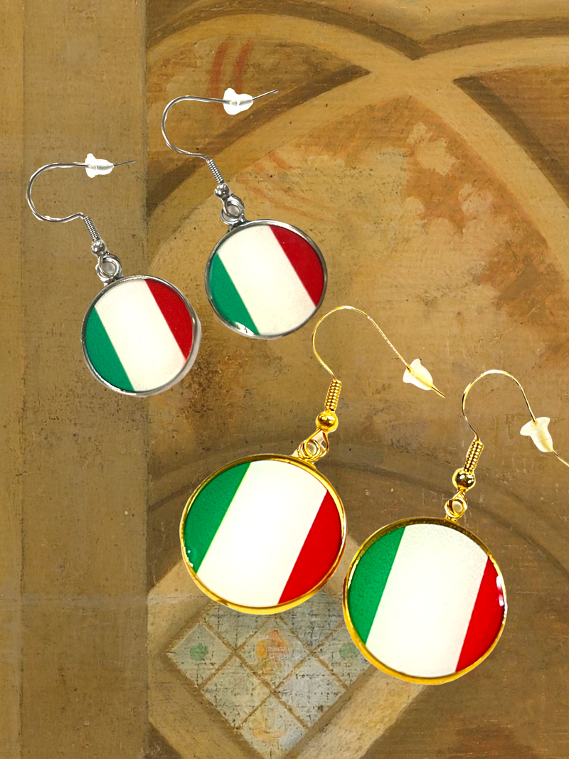 Celebrate Italy! Dangle Earrings with Italian Flag (Silver or Gold Hooks)