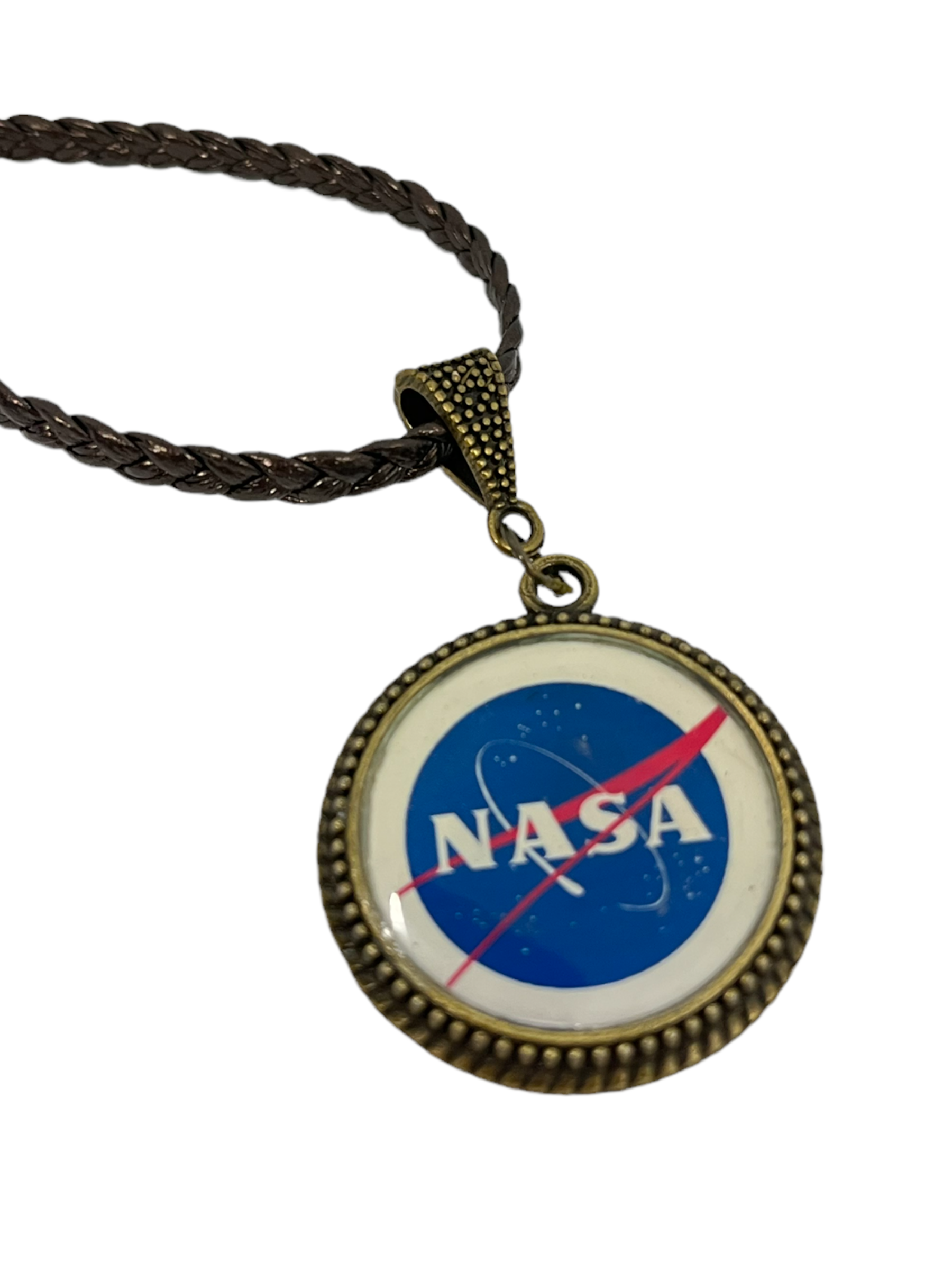 NASA Pendant Necklace | Black Cord | Antique Gold Setting | Space Fan Gift