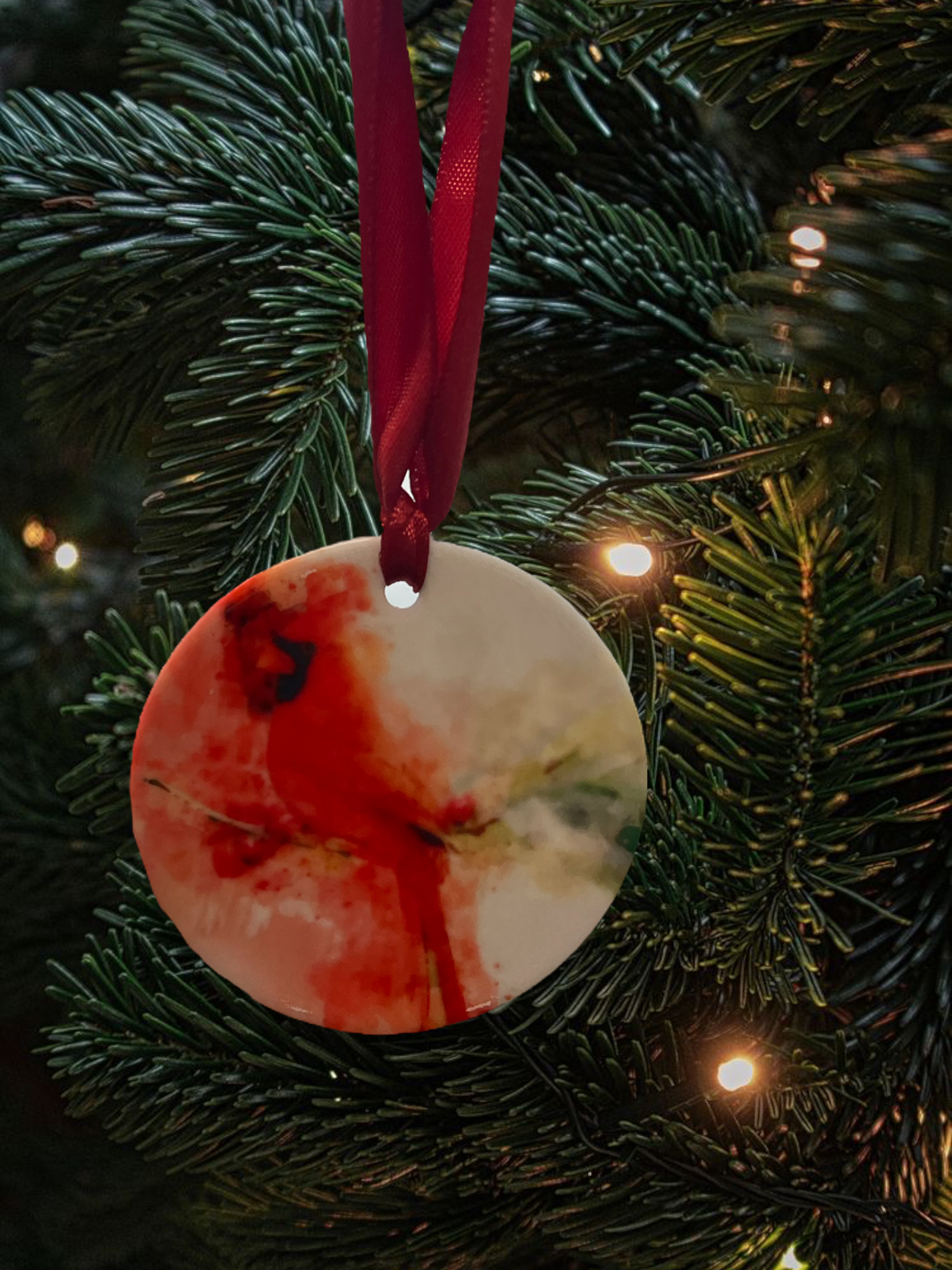 Memorial Cardinal Watercolor Ceramic Ornament