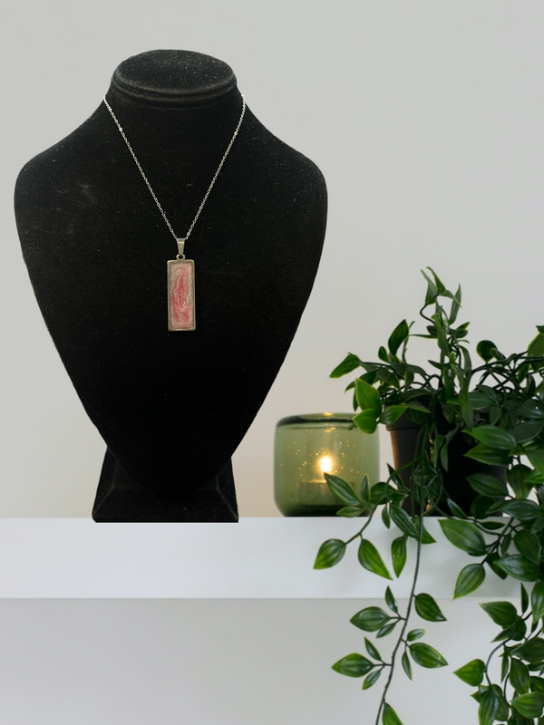 Breast Cancer Awareness Resin Rectangle Necklace