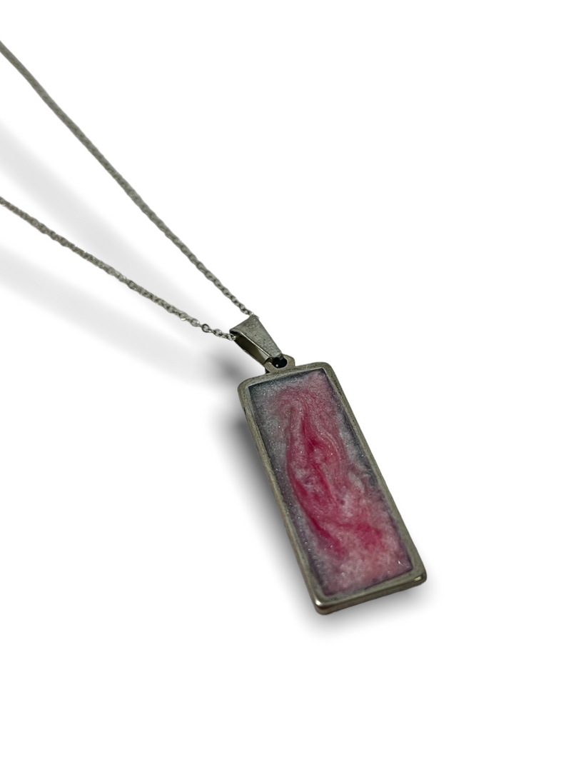 Breast Cancer Awareness Resin Rectangle Necklace