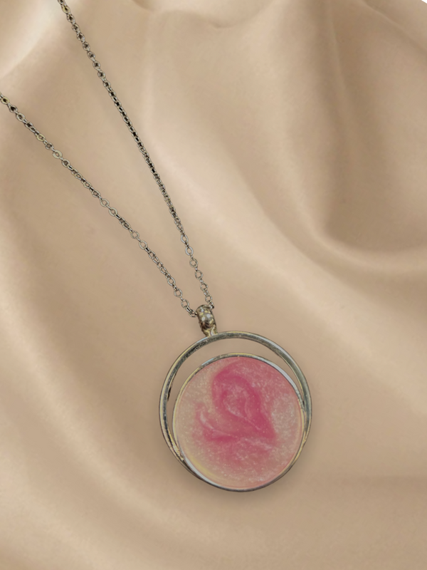 Pink Resin Marble Pendant Necklace - Breast Cancer Awareness