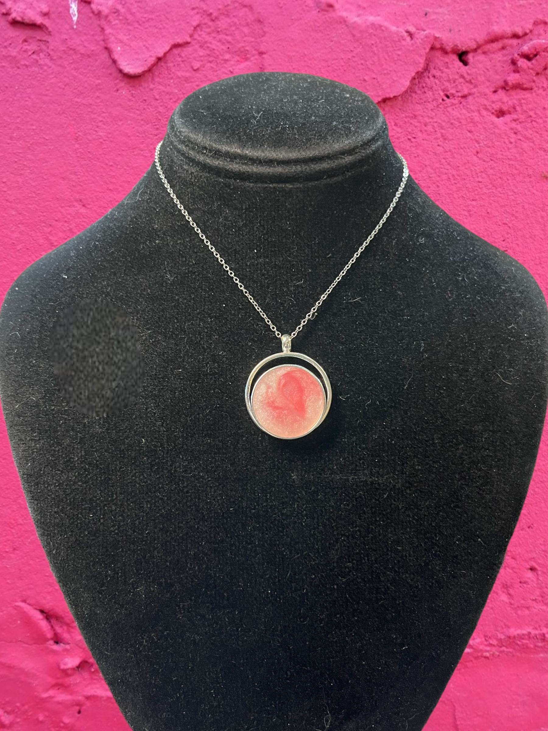 Pink Resin Marble Pendant Necklace - Breast Cancer Awareness