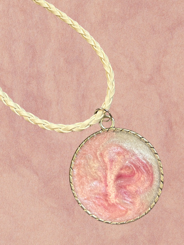 Breast Cancer Awareness Pendant On A White Leather Cord