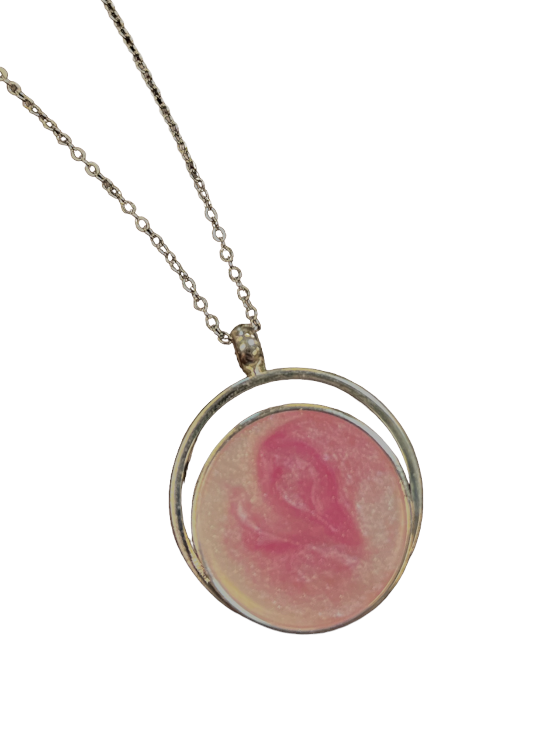 Pink Resin Marble Pendant Necklace - Breast Cancer Awareness