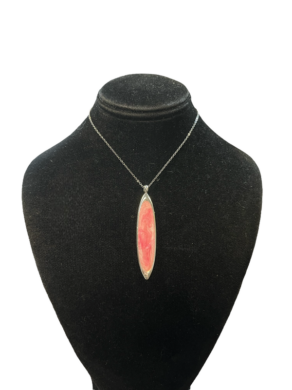 Breast Cancer Awareness Ellipse Shaped Pendant Necklace