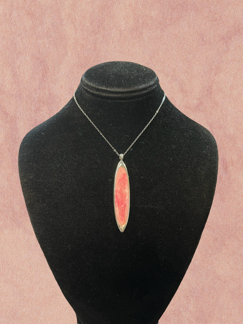 Breast Cancer Awareness Ellipse Shaped Pendant Necklace