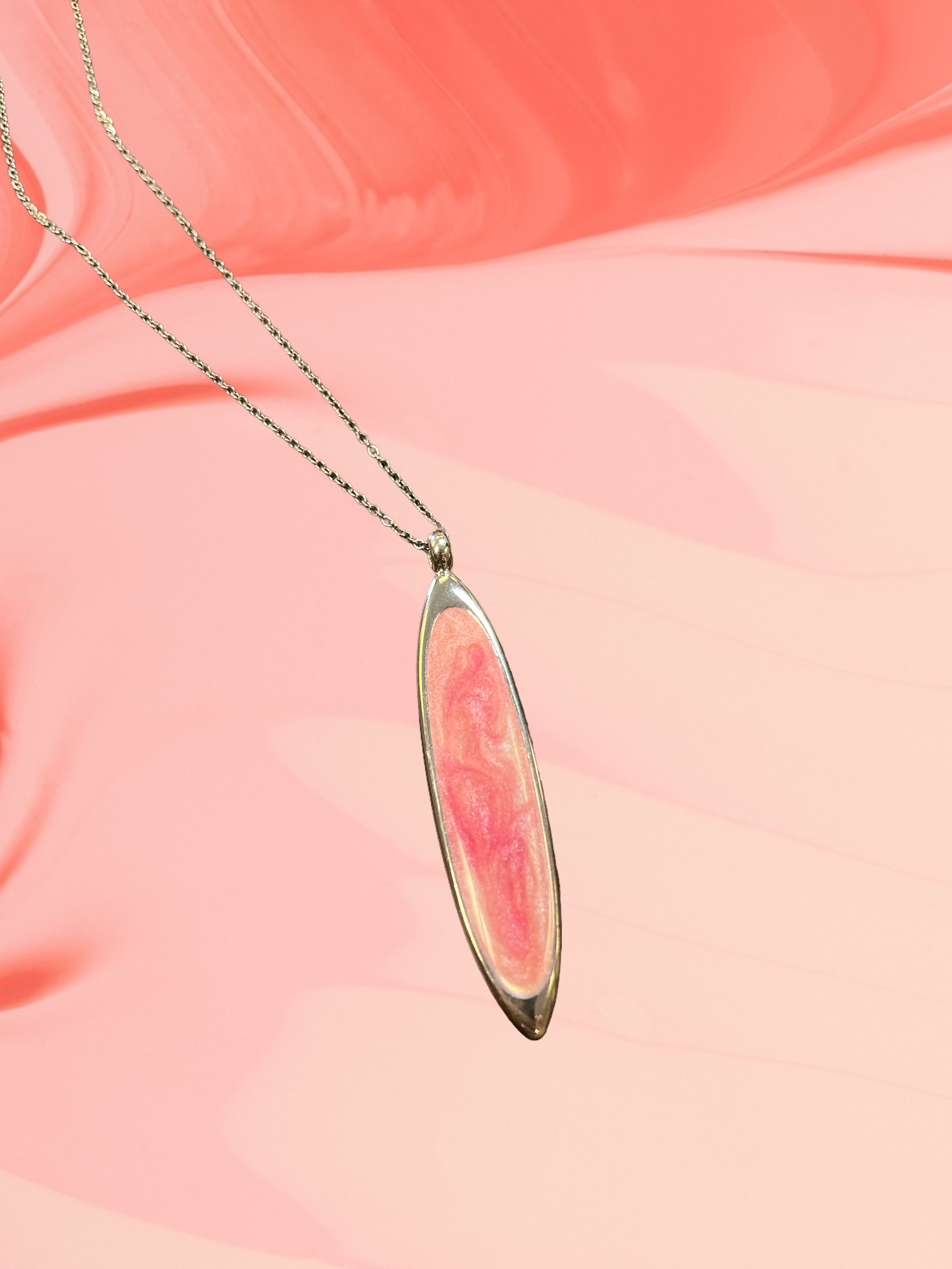 Breast Cancer Awareness Ellipse Shaped Pendant Necklace