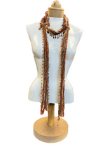 Boho Beaded Lightweight Mohair Scarf Necklace - Orange and Tan