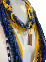 Boho Beaded Lightweight Mohair Scarf Necklace - Blue and Yellow