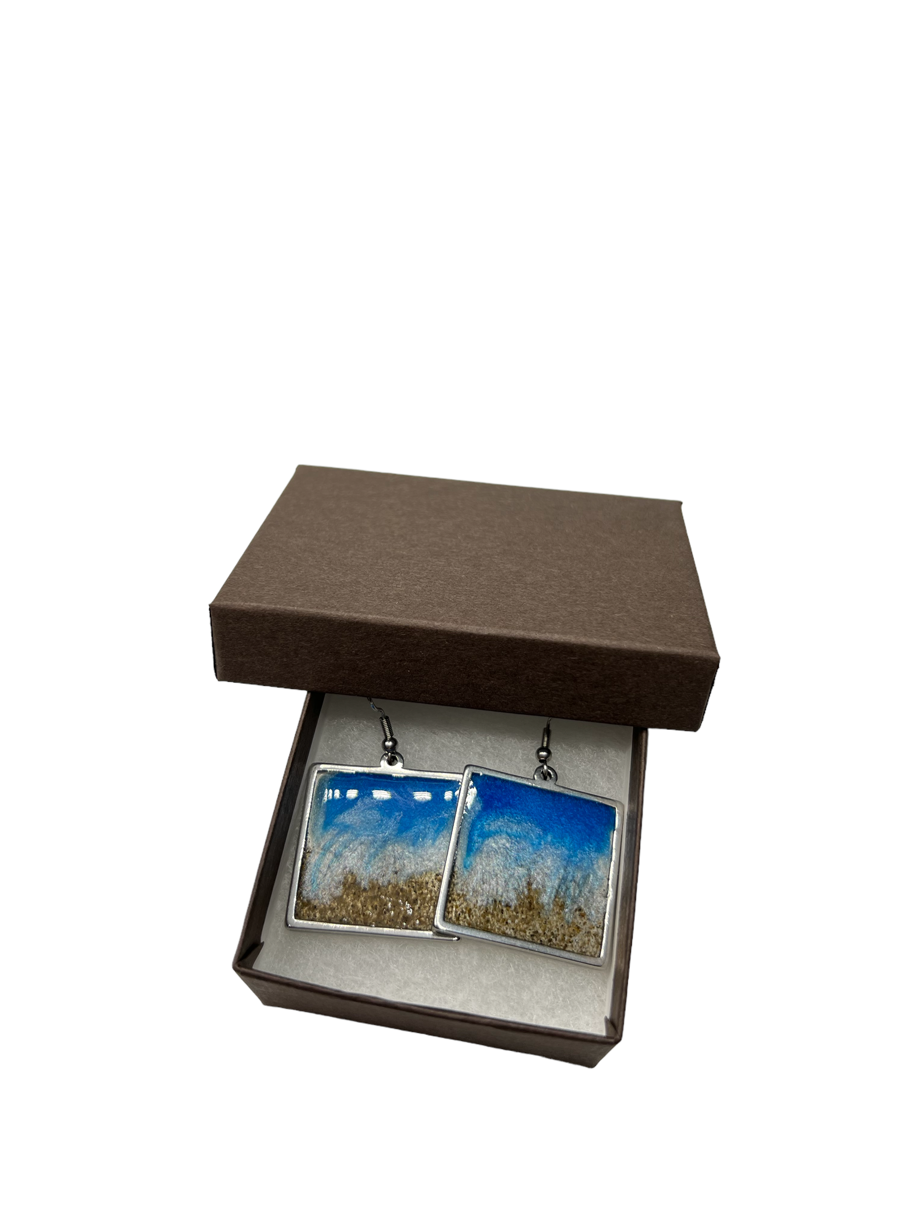 Beach Wave & Sand Dangle Earrings, Handmade, Resin Art, Coastal Jewelry