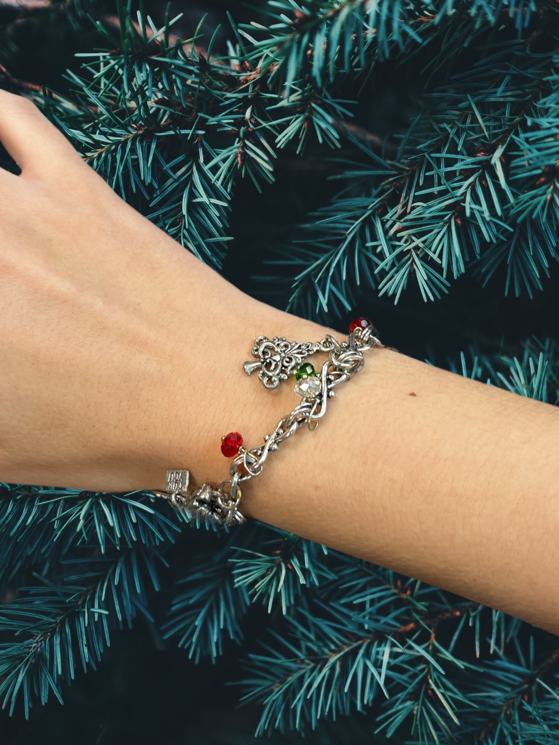 Festive Red and Green Pewter Charm Christmas Bracelet