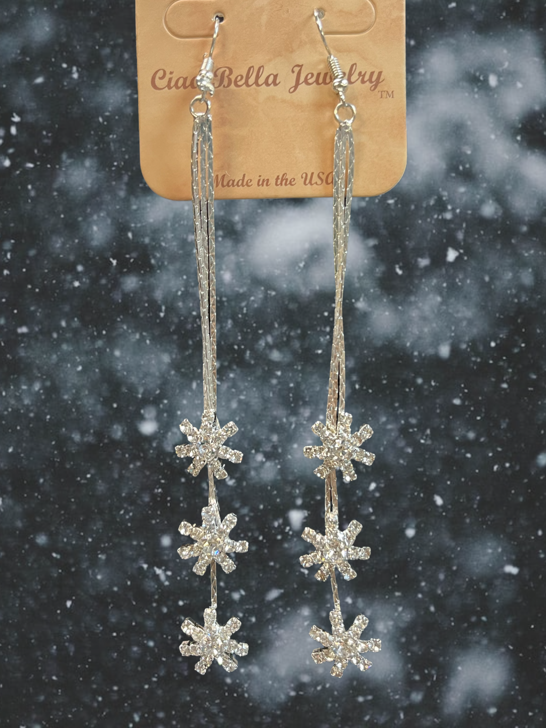 Gold or Silver Crystal Snowflake Dangle Earrings