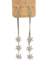 Gold or Silver Crystal Snowflake Dangle Earrings
