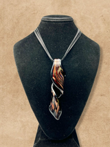 Gold, Red and Black Murano Glass Swirl Pendant Necklace on Black Multi-Strand Cord