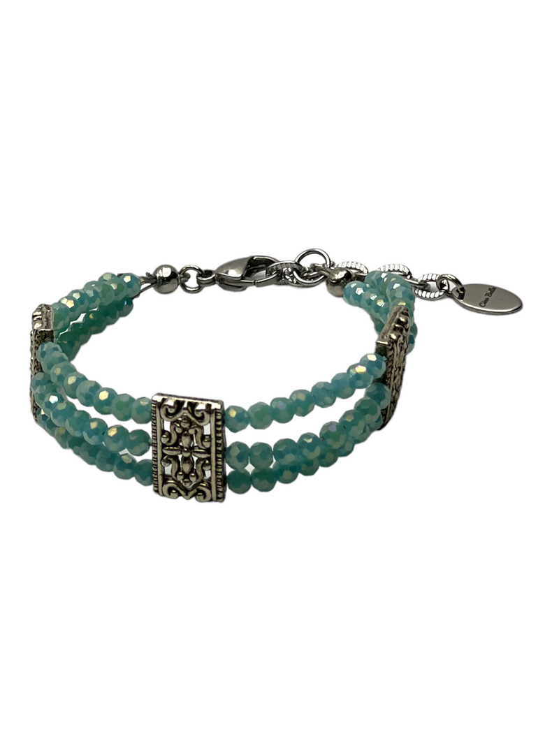 Dazzling Delight: Turquoise Crystal Bracelet (Triple Strand, Adjustable)