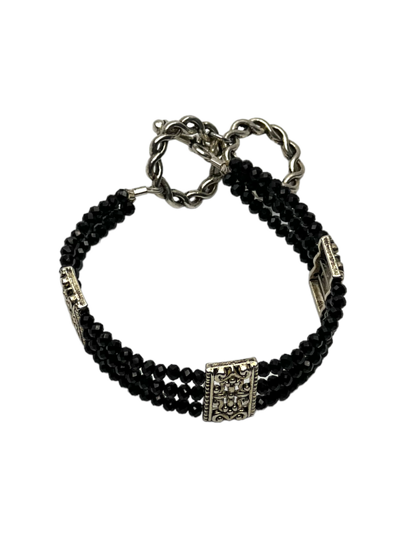 Jet Black Crystal Triple Strand Bracelet