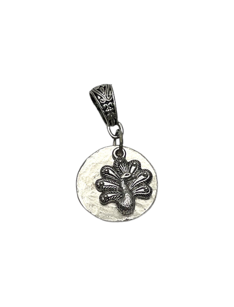 Pewter Peacock on Disc Necklace