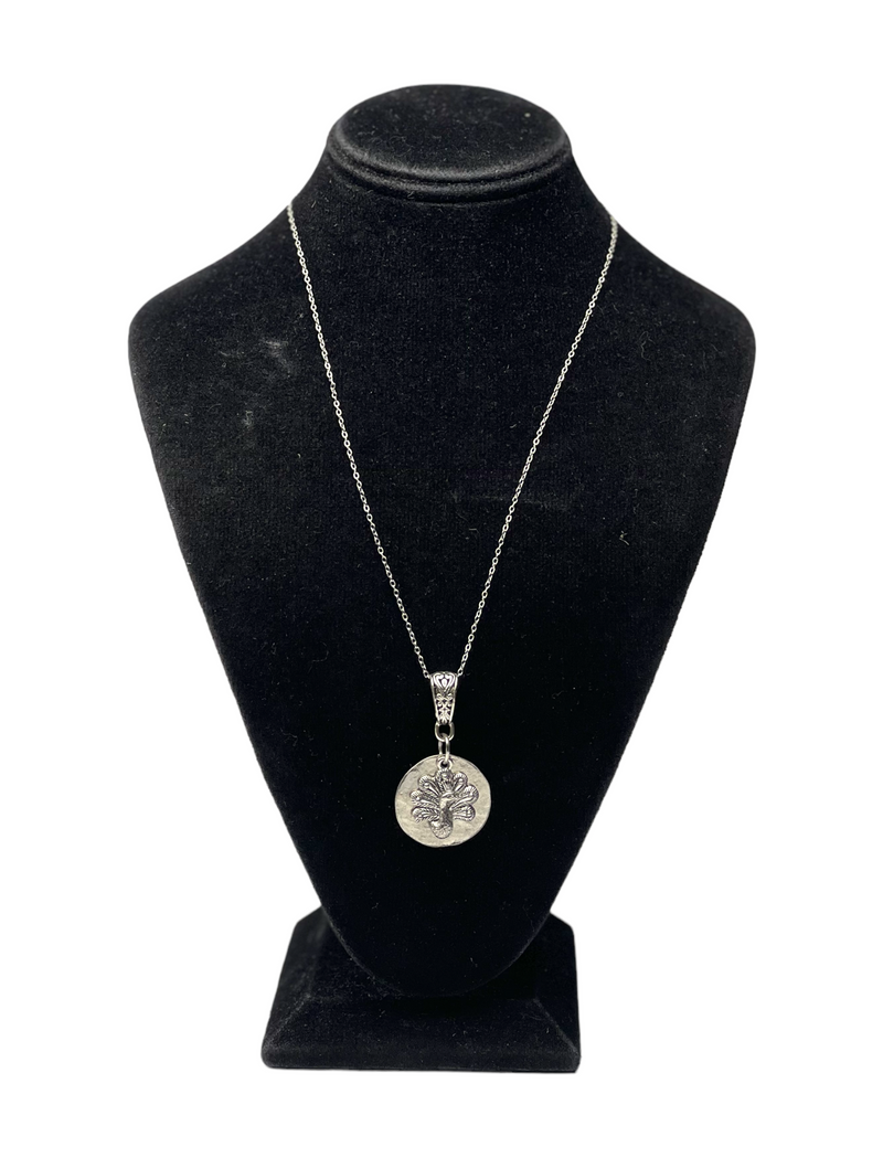 Pewter Peacock on Disc Necklace