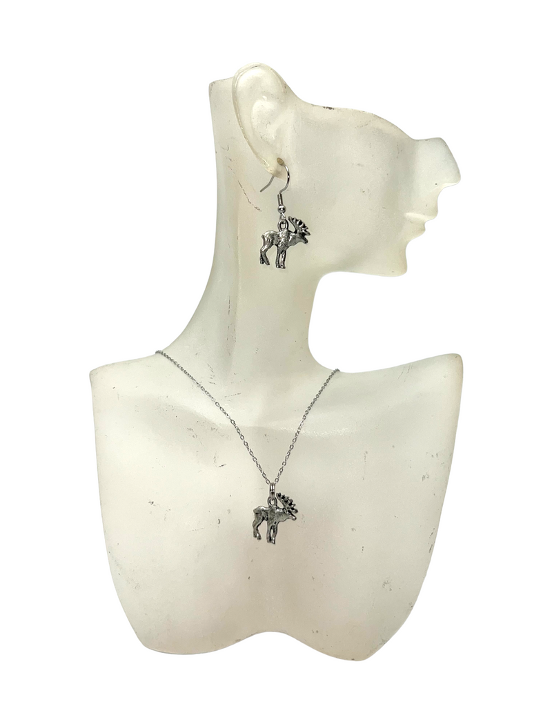 Pewter Moose Necklace and Earring Set: A Charming and Rustic Gift for the Nature Lover in Your Life