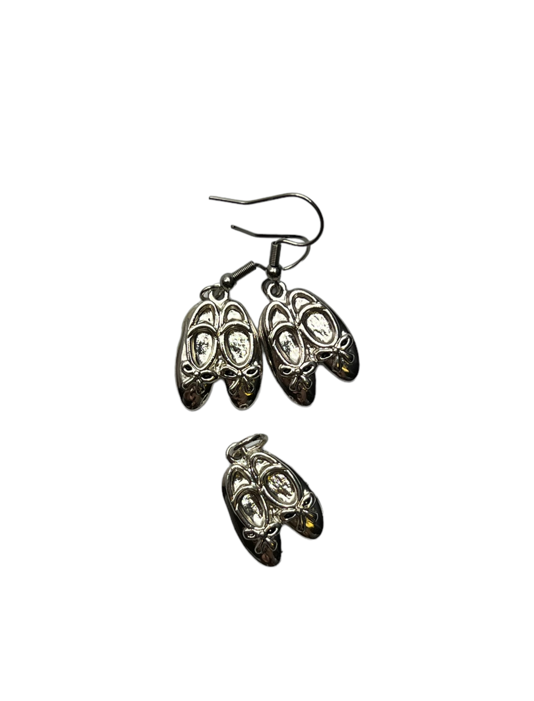 Silver Ballet Shoe Charm Necklace and Earrings Set