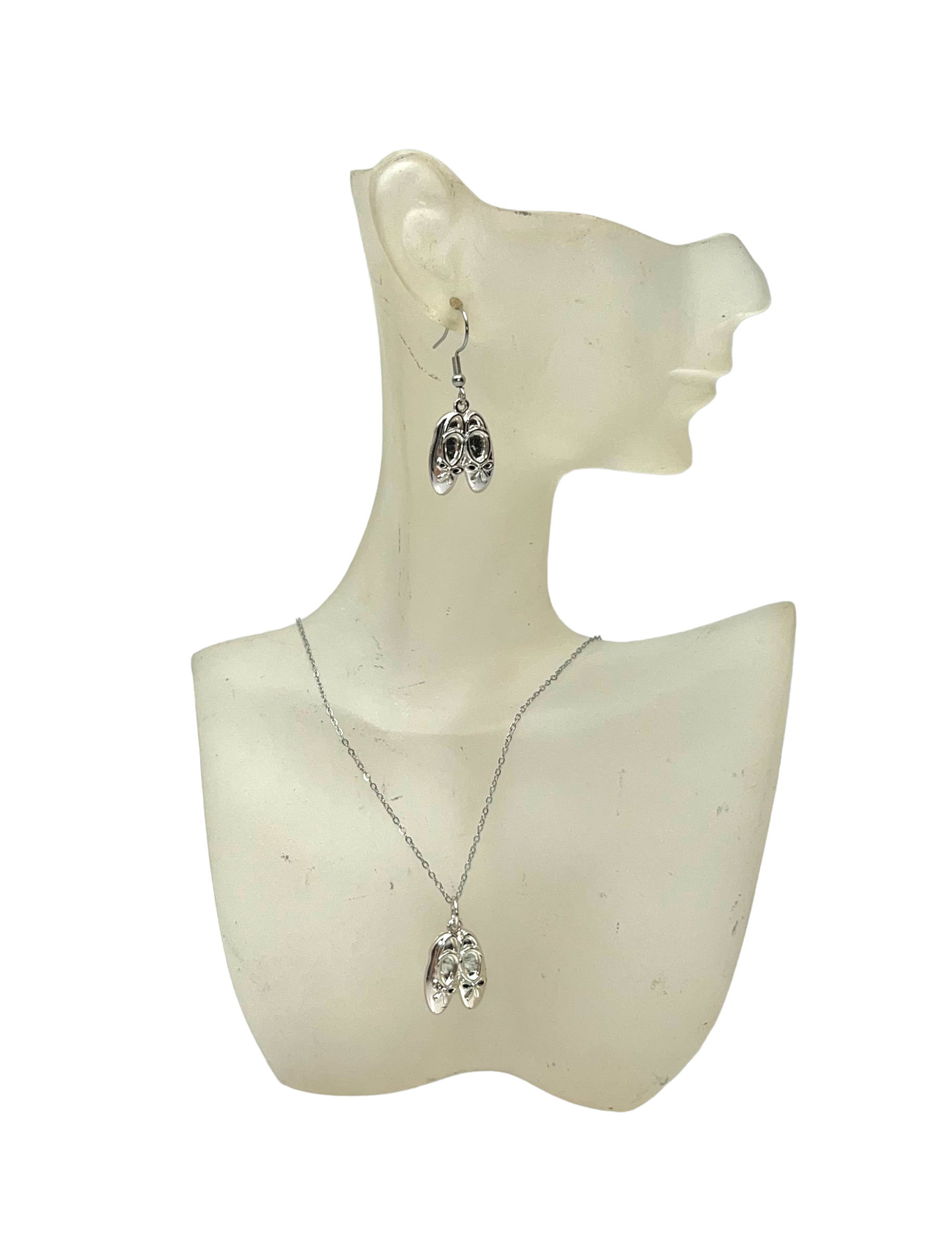 Silver Ballet Shoe Charm Necklace and Earrings Set