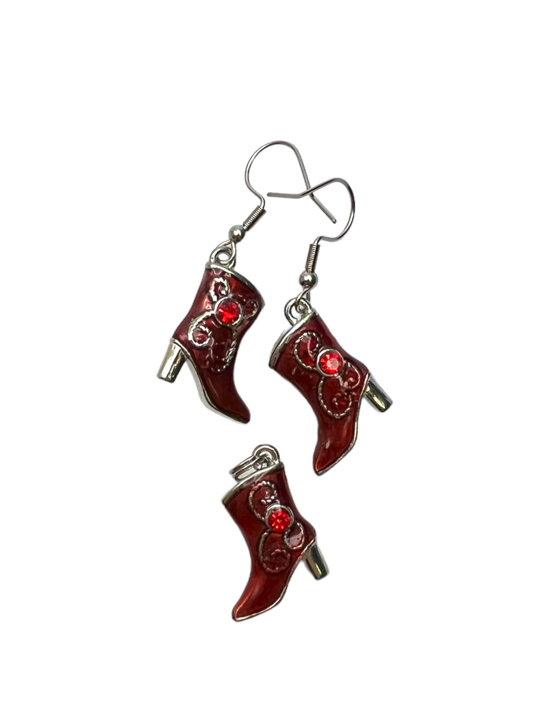 Red and Silver Hand-Painted Boot Earrings and Necklace: A Unique and Stylish Gift for the Western Lover in Your Life