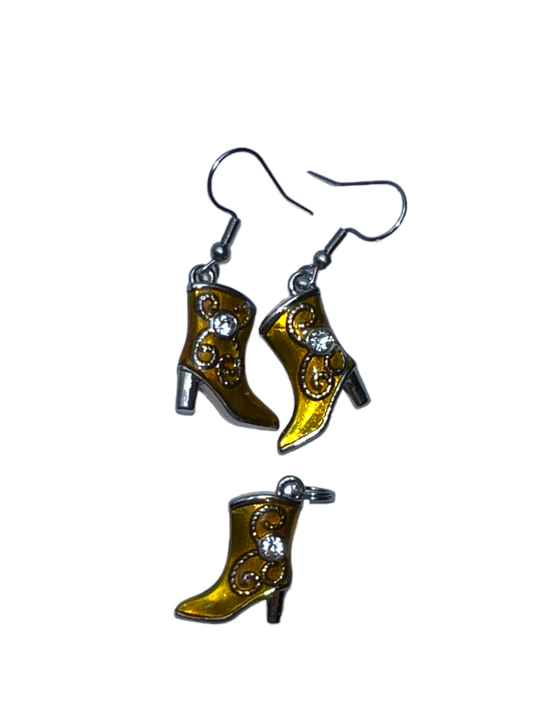 Gold and Silver Hand-Painted Boot Earrings and Necklace: A Unique and Stylish Gift for the Western Lover in Your Life
