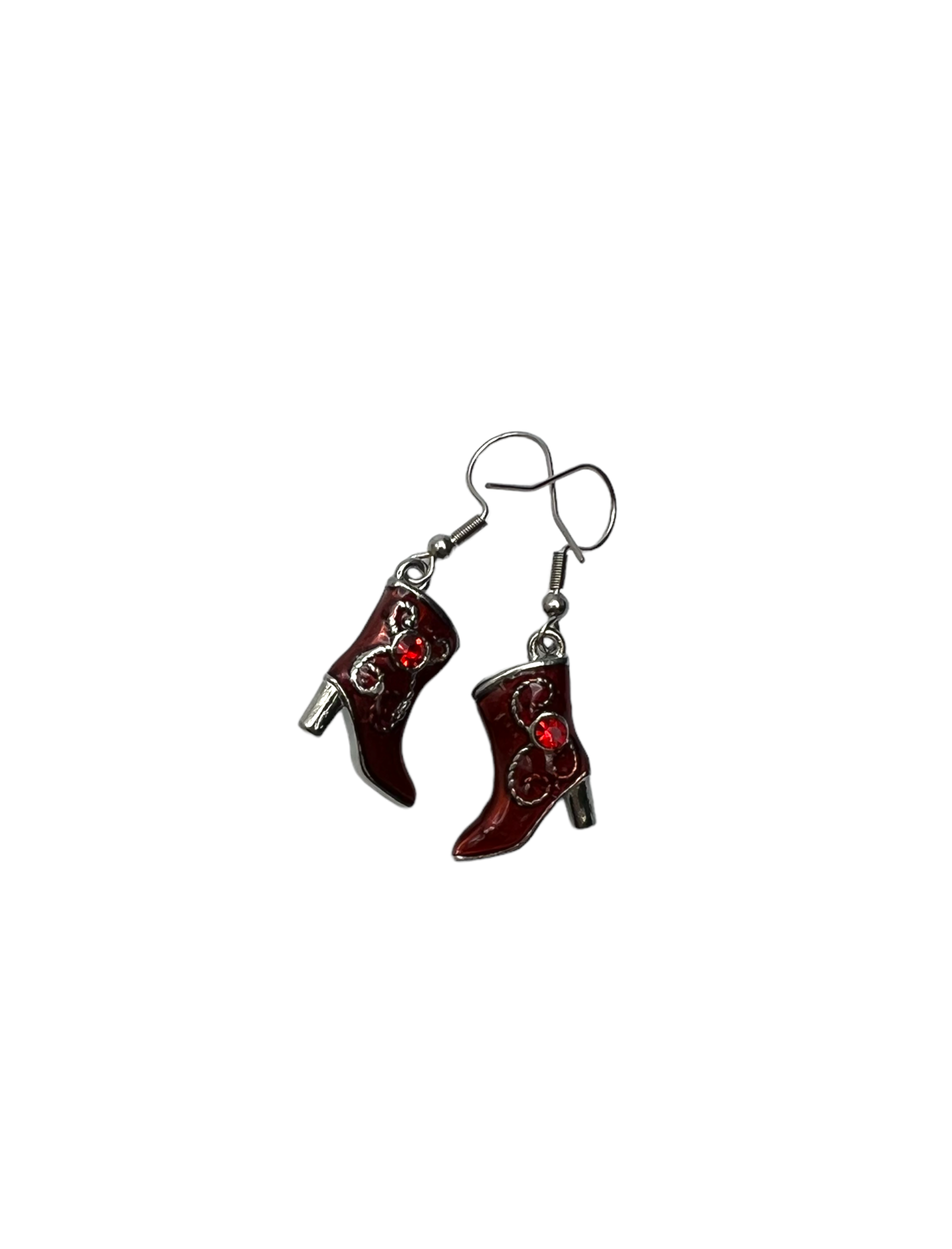 Red and Silver Hand-Painted Boot Earrings and Necklace