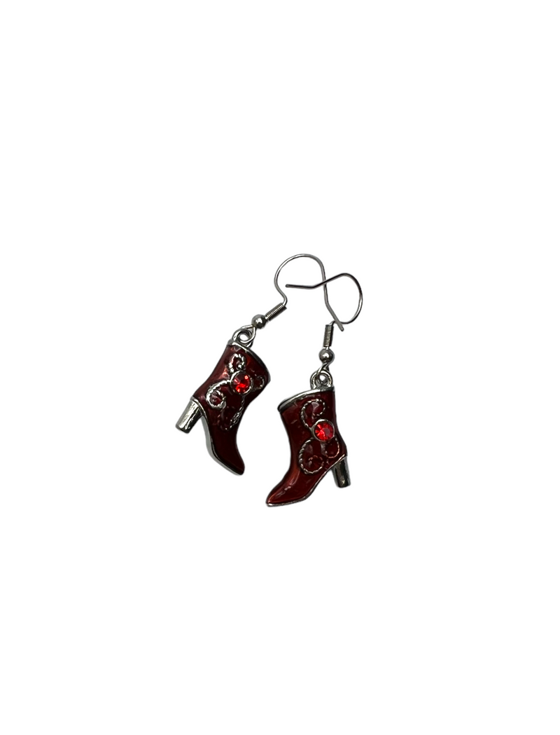 Red and Silver Hand-Painted Boot Earrings and Necklace: A Unique and Stylish Gift for the Western Lover in Your Life
