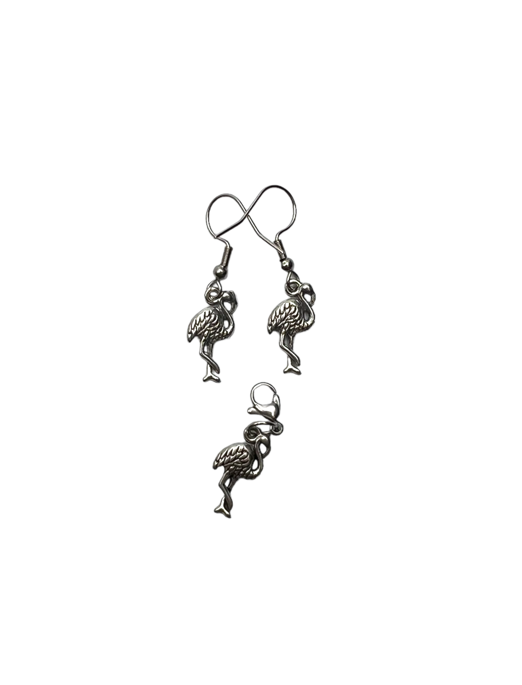 Pewter Flamingo Charm Necklace and Earring Set