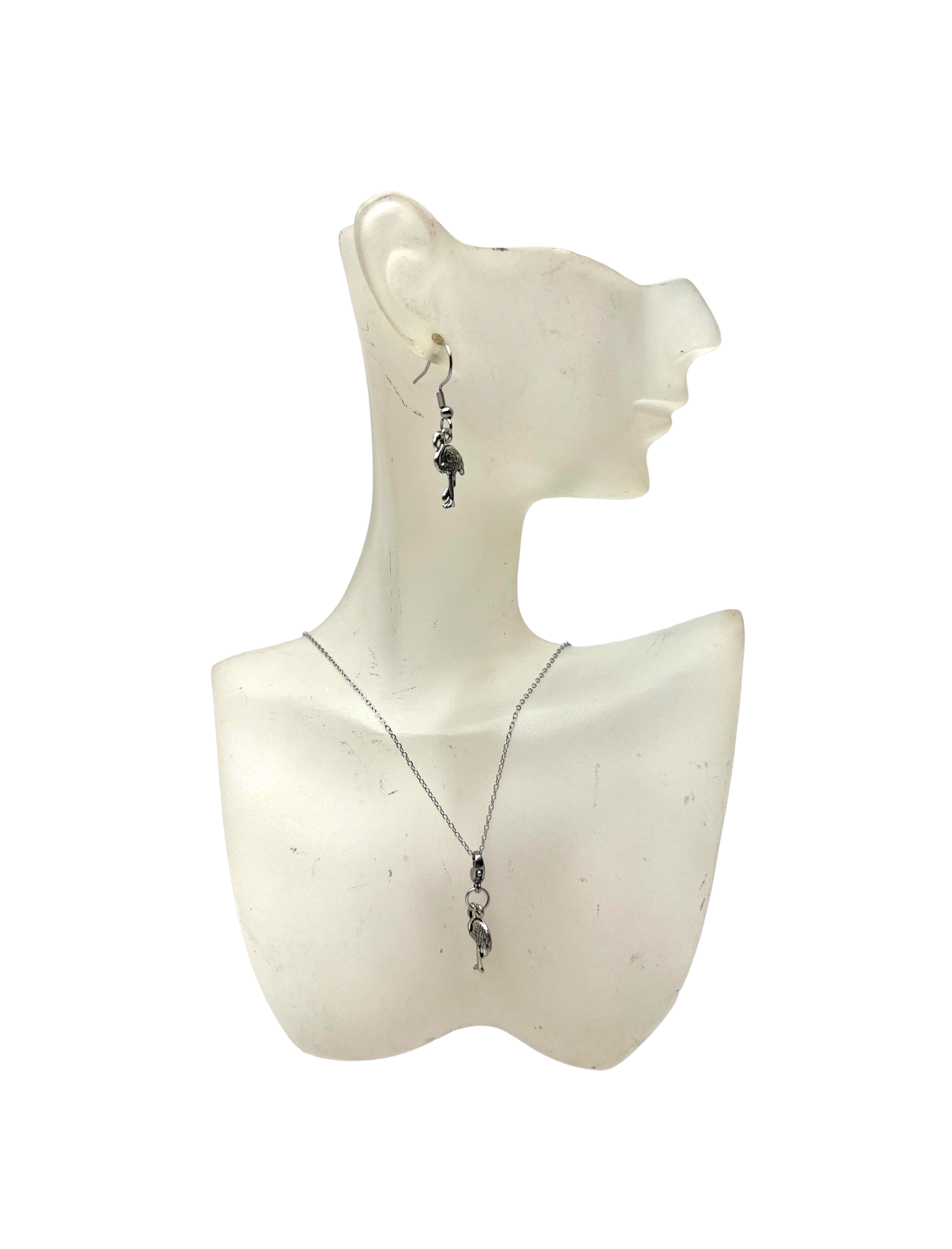 Pewter Flamingo Charm Necklace and Earring Set