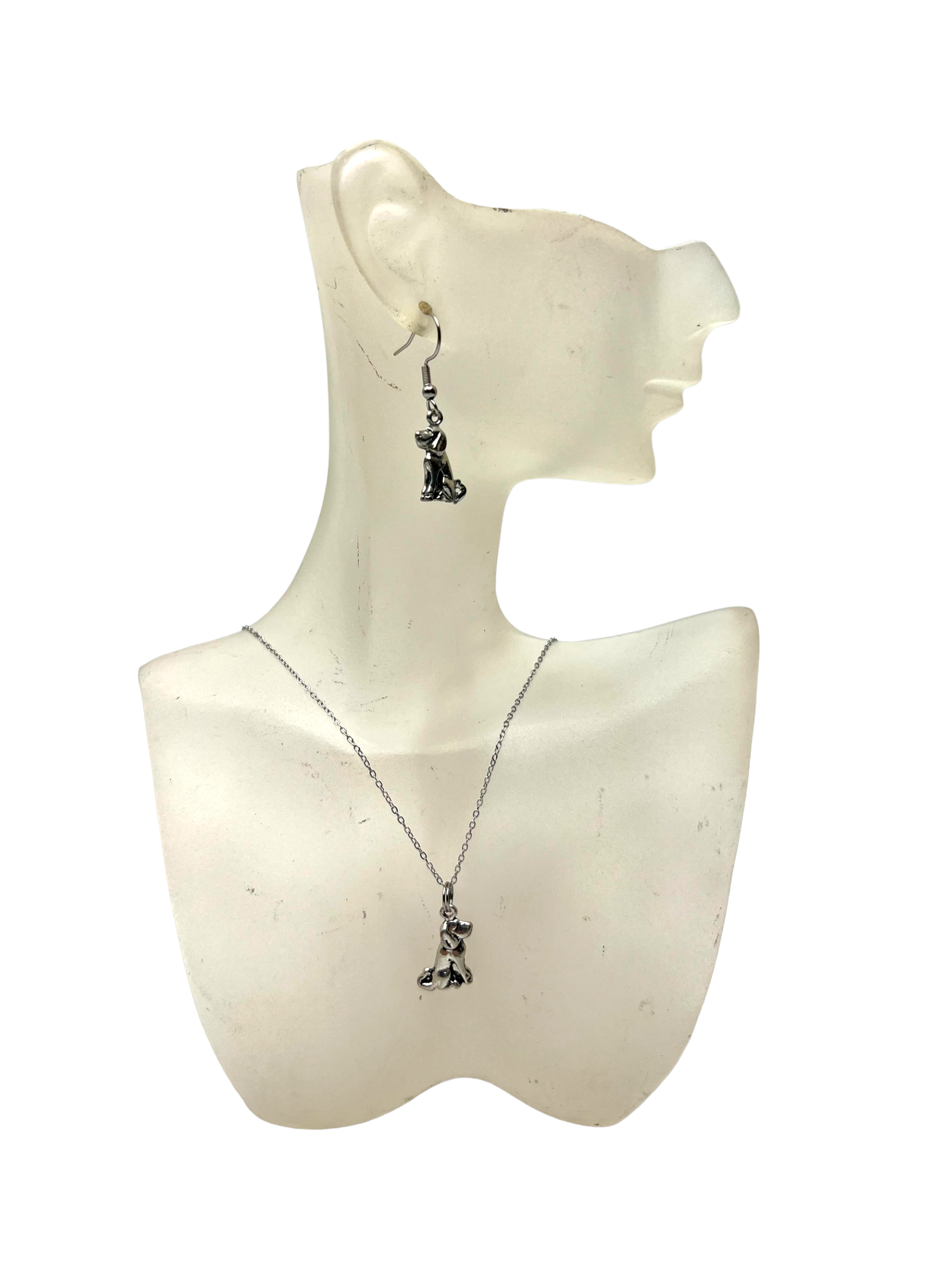 Adorable Pewter Dog Charm Necklace and Earring Set